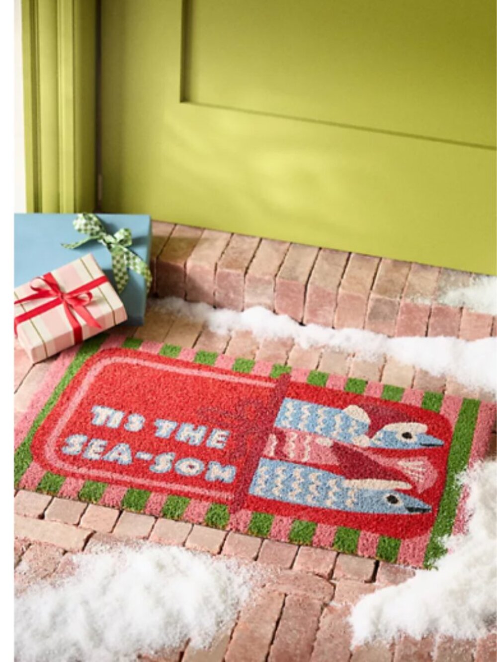 New Anthropologie Sardines Fish Tis the Season Christmas Coir Doormat